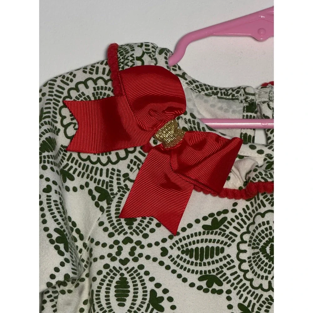 Reindeer Christmas Dress Ruffle Sleeve Holiday Festive‎ Green White child 3/4